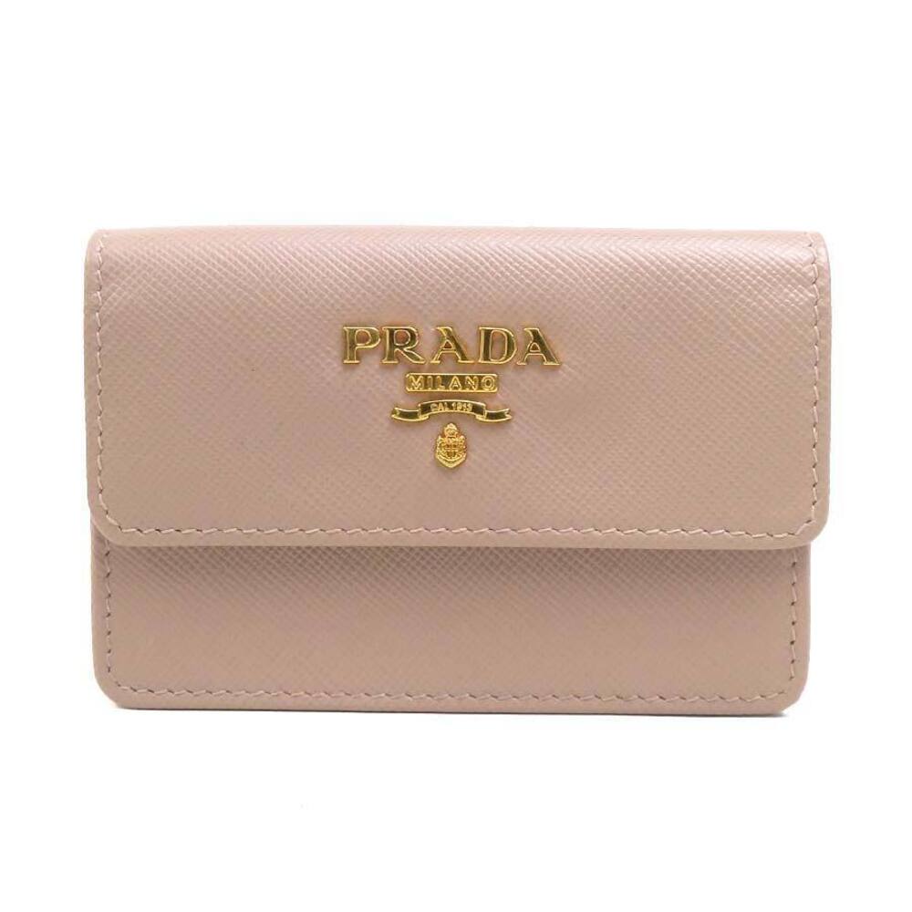 Prada Card Case Wallet Leather Pink Beige Cream